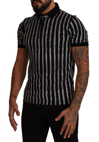 Elegant Striped Polo T-shirt In Black