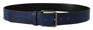 Elegant Blue Leather Belt With Silver Buckle