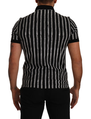 Elegant Striped Polo T-shirt In Black