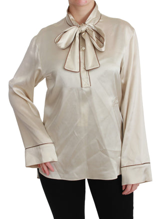 Elegant Beige Silk Satin Blouse With Queen Embroidery - Luxury for You