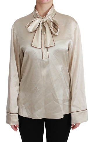 Elegant Beige Silk Satin Blouse With Queen Embroidery - Luxury for You