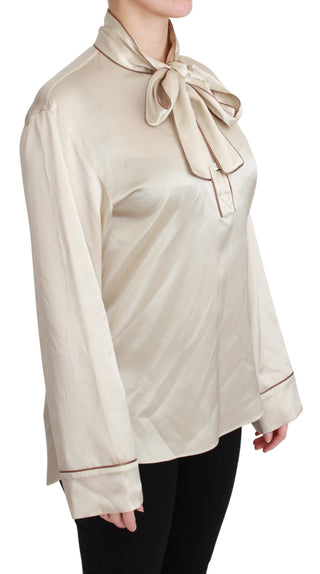 Elegant Beige Silk Satin Blouse With Queen Embroidery - Luxury for You