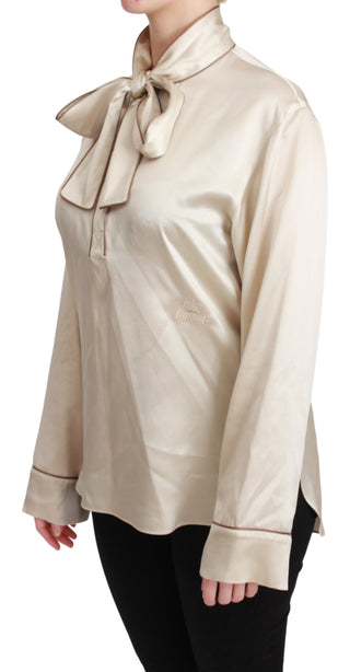 Elegant Beige Silk Satin Blouse With Queen Embroidery - Luxury for You