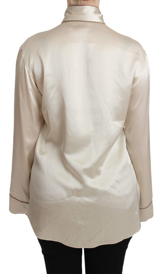 Elegant Beige Silk Satin Blouse With Queen Embroidery - Luxury for You