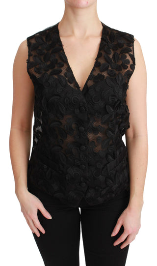 Elegant Floral Black Silk Blend Vest - Luxury for You