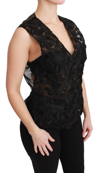 Elegant Floral Black Silk Blend Vest - Luxury for You