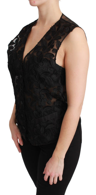 Elegant Floral Black Silk Blend Vest - Luxury for You