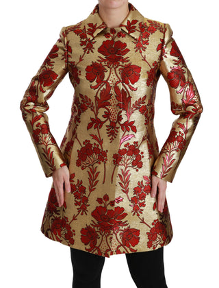 Elegant Gold Floral Brocade Trench Coat - Luxury for You