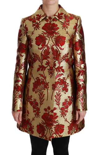 Elegant Gold Floral Brocade Trench Coat - Luxury for You