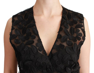 Elegant Floral Black Silk Blend Vest - Luxury for You