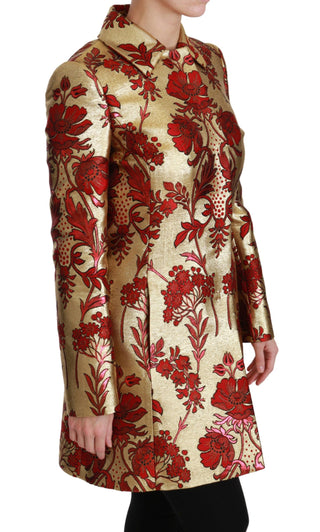 Elegant Gold Floral Brocade Trench Coat - Luxury for You