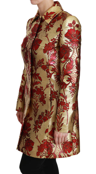 Elegant Gold Floral Brocade Trench Coat - Luxury for You