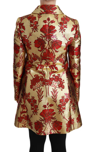 Elegant Gold Floral Brocade Trench Coat - Luxury for You