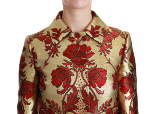 Elegant Gold Floral Brocade Trench Coat - Luxury for You