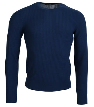 Elegant Blue Cashmere-silk Men's Pullover