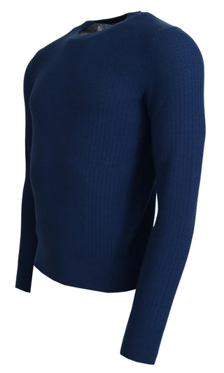 Elegant Blue Cashmere-silk Men's Pullover