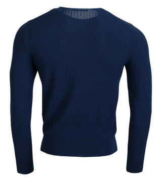 Elegant Blue Cashmere-silk Men's Pullover