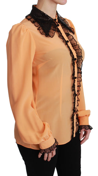 Silk Blend Yellow Blouse With Sequined Collar - Luxury for You