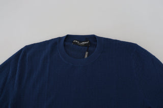 Elegant Blue Cashmere-silk Men's Pullover