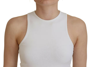 White Viscose Sleeveless Round Neck Tank T-shirt