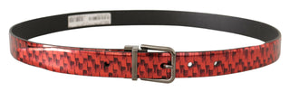 Elegant Red Leather Belt With Silver Buckle