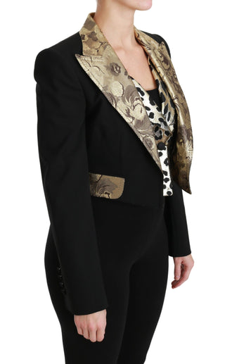 Opulent Black Gold Floral Jacket And Vest Ensemble - Luxury for You