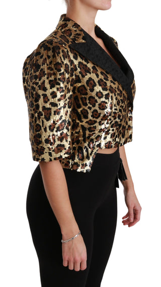 Gold Leopard Print Short Sleeve Blazer - Luxury for You