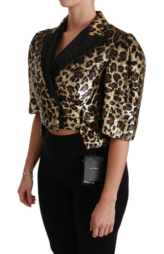 Gold Leopard Print Short Sleeve Blazer - Luxury for You