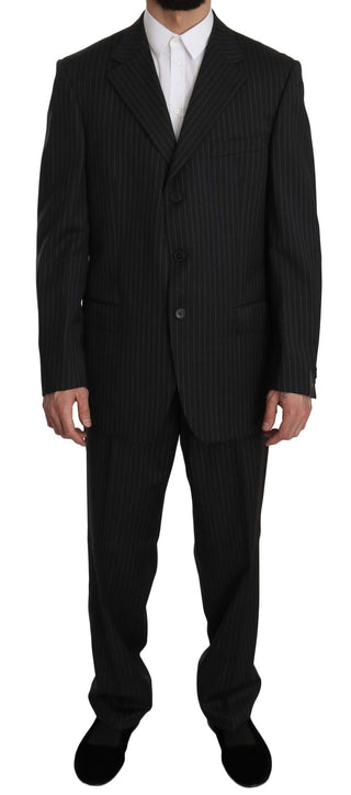 Elegant Black Striped Wool Suit - Luxury for You