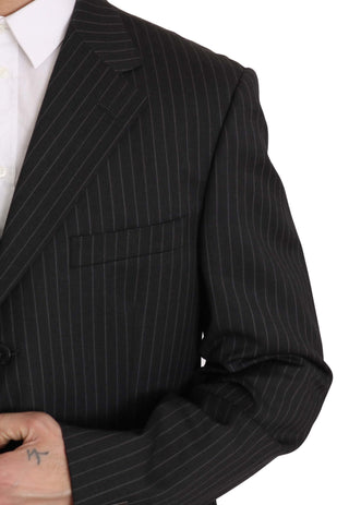 Elegant Black Striped Wool Suit - Luxury for You