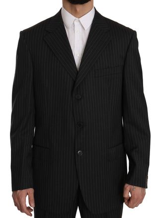 Elegant Black Striped Wool Suit - Luxury for You