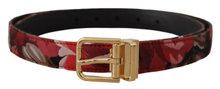 Red Multicolor Leather Belt With Gold-tone Buckle