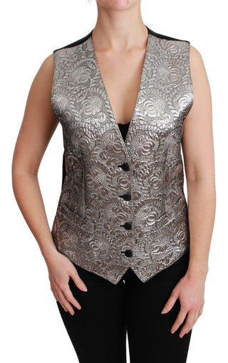 Elegant Silver Sleeveless Brocade Vest - Luxury for You