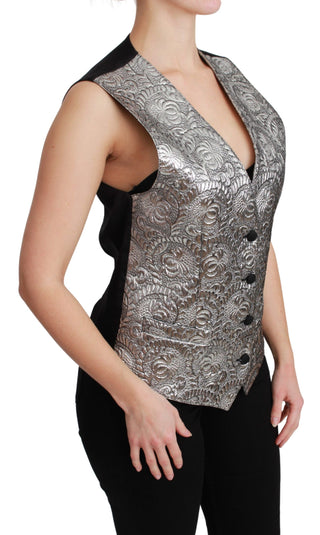 Elegant Silver Sleeveless Brocade Vest - Luxury for You