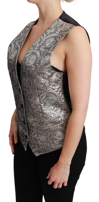 Elegant Silver Sleeveless Brocade Vest - Luxury for You