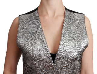 Elegant Silver Sleeveless Brocade Vest - Luxury for You