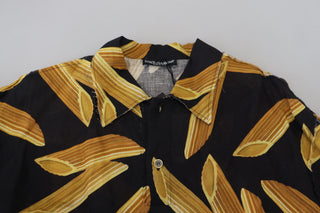 Black Linen Shirt With Penne Rigate Print