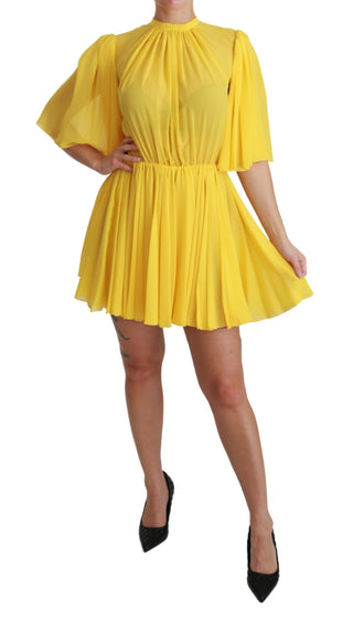 Silk Pleated A-line Mini Dress In Sunshine Yellow - Luxury for You