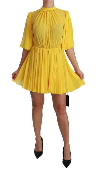 Silk Pleated A-line Mini Dress In Sunshine Yellow - Luxury for You