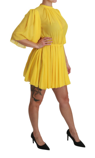 Silk Pleated A-line Mini Dress In Sunshine Yellow - Luxury for You