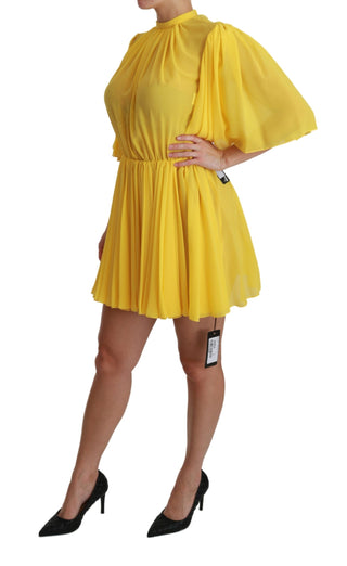 Silk Pleated A-line Mini Dress In Sunshine Yellow - Luxury for You