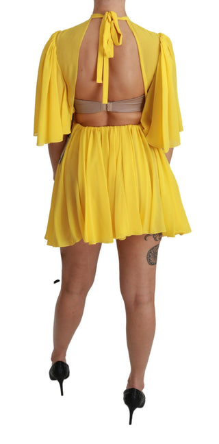 Silk Pleated A-line Mini Dress In Sunshine Yellow - Luxury for You