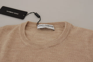 Elegant Beige Crewneck Wool Sweater