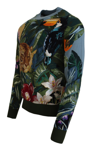 Jungle Embroidered Wool-silk Sweater