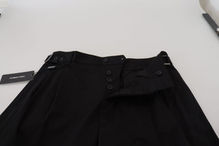 Sleek Black Italian Designer Pants With Side Buckle