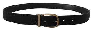 Elegant Grosgrain Leather Belt - Black