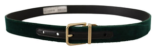 Emerald Velvet Designer Belt With Golden Buckle