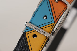 Elegant Multicolor Leather Belt With Silver Buckle