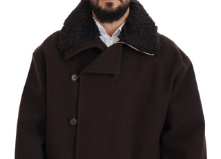 Elegant Dark Brown Shearling Coat Jacket