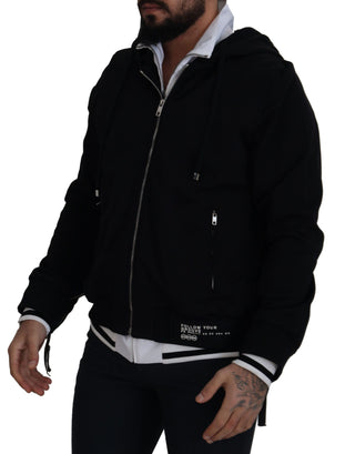 Elegant Black Bomber Jacket With Hood